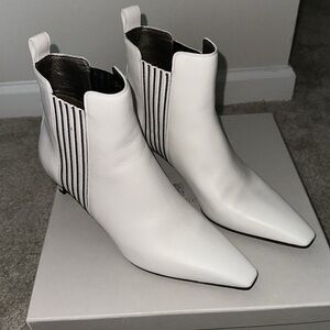 Brunello Cucinelli - White Leather Monili Side Ankle Bootie, Size 40